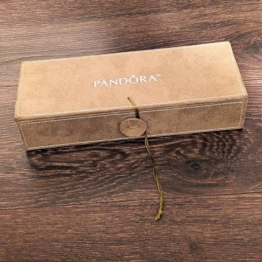 PANDORA Beige Faux Leather Velvet Lined Jewelry Box w/ Tray for Rings/Bracelets